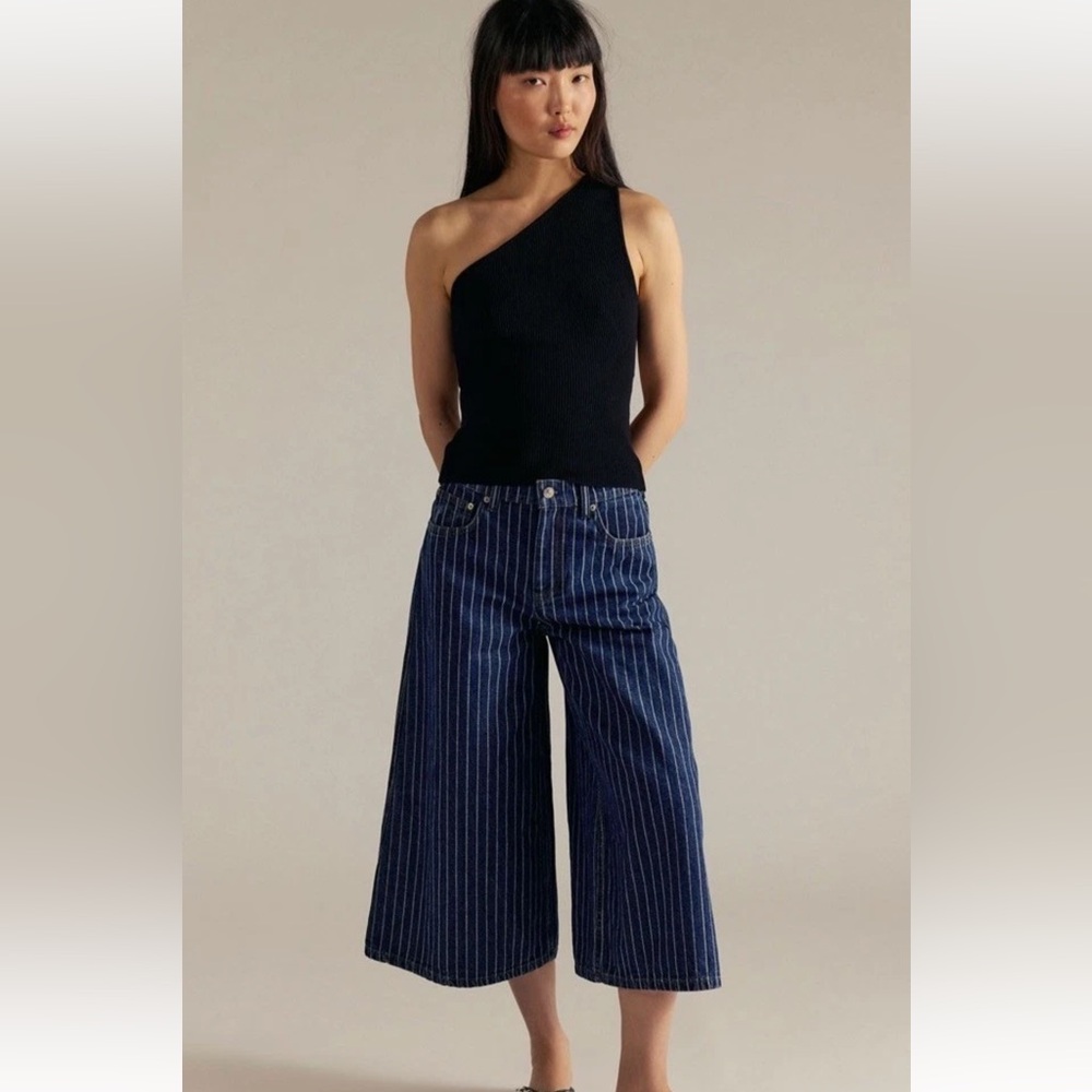 We The Free High Top Pinstripe Culottes Wide Leg Cropped Pinstripe - Picture 6 of 8